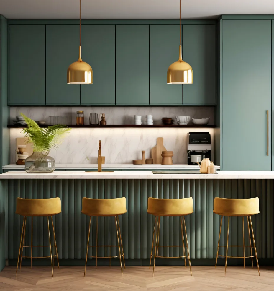 Cuisine avec mobilier vert