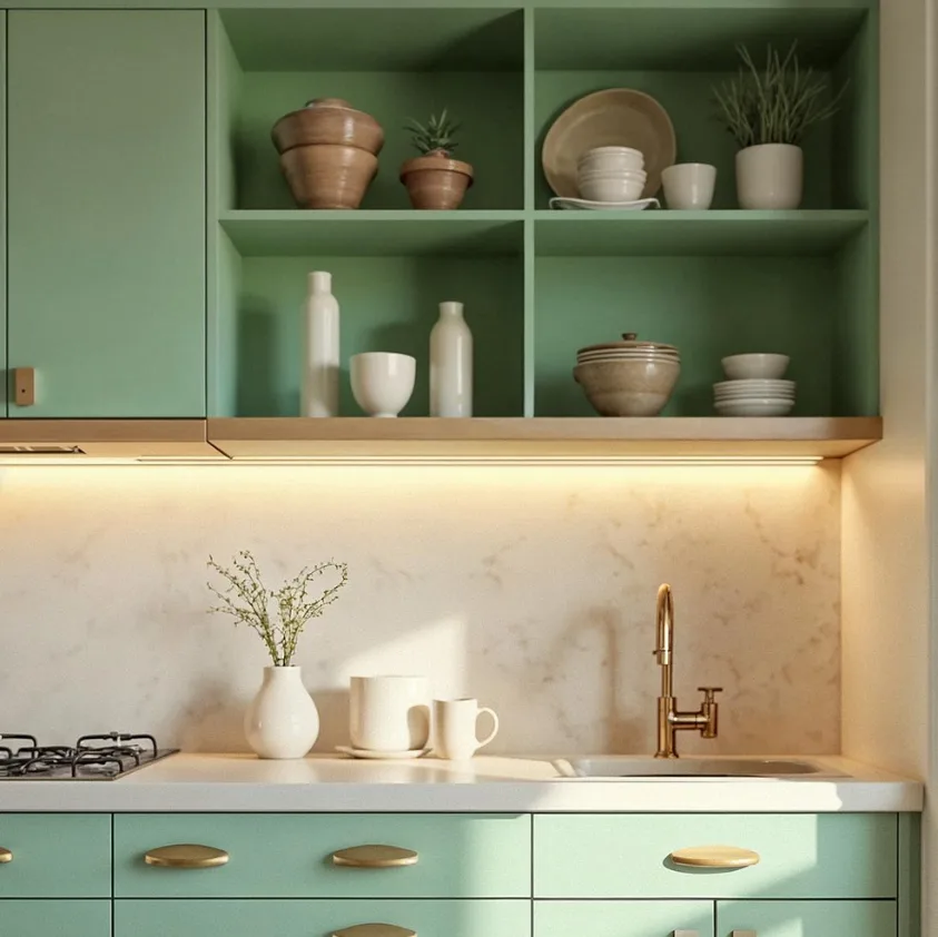 Cuisine avec mobilier vert