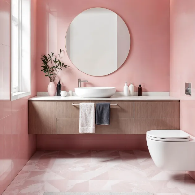 Meuble de salle de bains sur-mesure design dans les tons roses