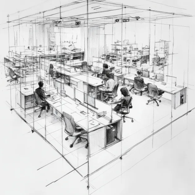 Croquis d'un espace de bureau